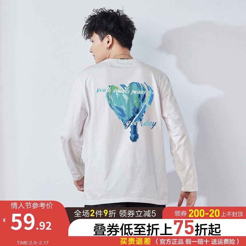 唐狮2021秋季新款情侣长袖T恤男女同码宽松后背印花潮流打底衫棉t