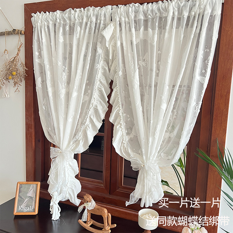 法式蕾丝公主风梦幻奶油风白色纱帘窗纱免打孔安装客厅飘窗卧室
