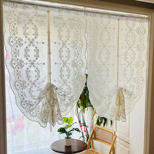 超仙美式乡村短帘半帘提拉气球帘门帘升降纱帘飘窗罗马帘厨房隔断