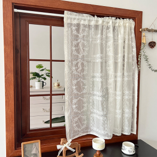 饰帘半帘 隔断门帘白色厨房装 法式 复古宫廷风浮雕蕾丝刺绣纱帘韩式