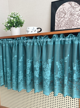 美式田园蕾丝魔术贴半帘短帘门帘厨房飘窗帘窗纱帘成品免打孔轻奢