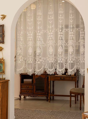 法式复古蕾丝窗帘纱帘梦幻透光不透人窗纱拱形门门帘隔断白纱帘