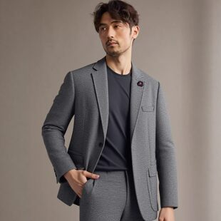 H家撤柜撤标2025休闲西服男花纹简约单西外套舒适浅灰花纹小单西