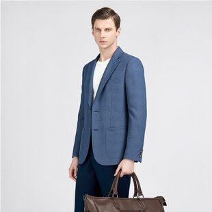 H家撤标撤柜休闲西服男2025春秋绒感纹理绒感单西外套牛仔蓝花纹