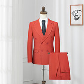 男士 双排扣枪驳领西装 休闲商务正装 修身 结婚套西服英伦风 男套装