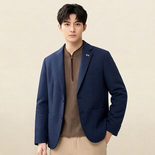 百搭纯色西装 轻奢商务时尚 外套 100%绵羊毛西服男士 撤标撤柜春秋季
