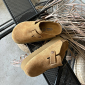 拖鞋 真皮勃肯鞋 外穿一脚蹬博肯鞋 厚底包头半拖鞋 增高 女2024年新款