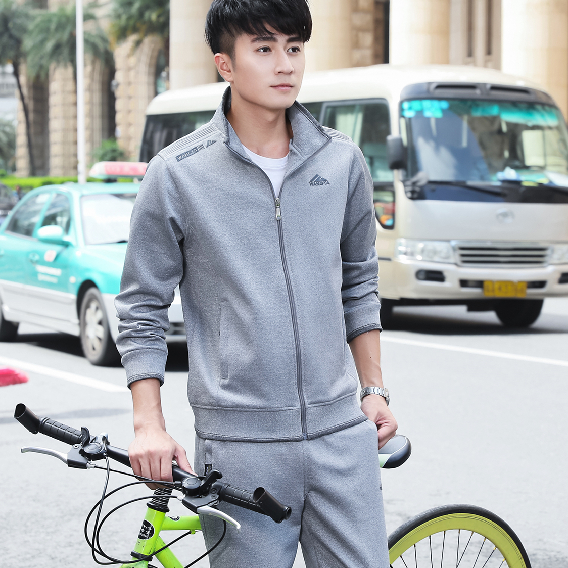 男士运动套装春秋季开衫翻领长袖休闲运动服套装男两件套中老年人