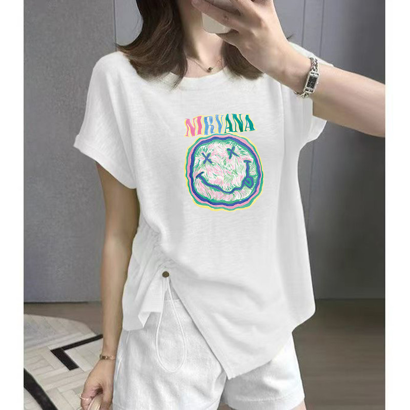 雪花棉圆领T恤女韩版新款不规则短袖设计感减龄显瘦上衣洋气夏潮