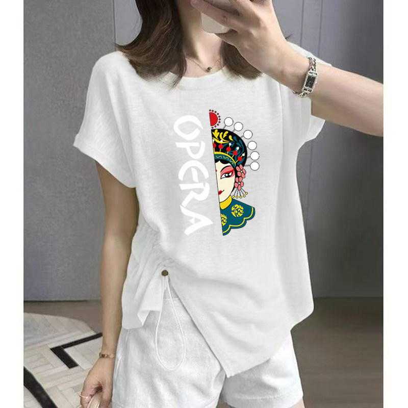 雪花棉圆领T恤女韩版新款不规则短袖设计感减龄显瘦上衣洋气夏潮
