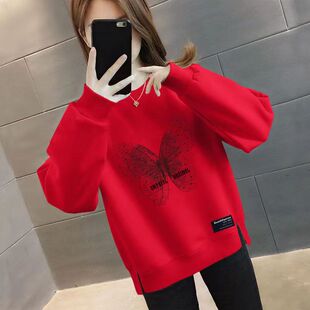 秋冬新款外穿长袖薄款卫衣韩版印花休闲宽松显瘦ins女款上衣潮