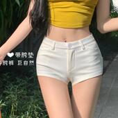 女夏季 辣妹百搭丰胯直筒裤 子修身 白色紧身休闲超短裤 低腰a字热裤