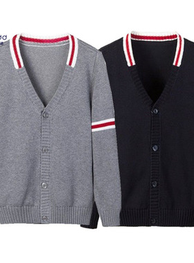 伊顿纪德毛衣校服男女童藏青灰色开衫线衣中小学生春秋外套13M015