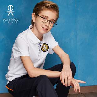 伊顿纪德校服男女童白色短袖T恤儿童中小学生运动polo衫09T122