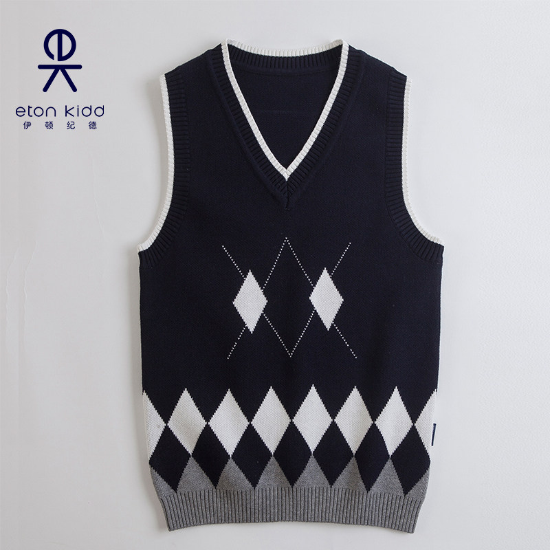 伊顿纪德儿童装套头马甲男女童针织学院毛线衣学生背心校服10B004