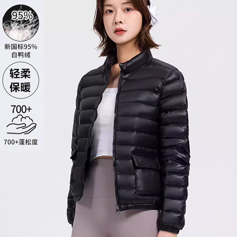 正品95白鸭绒轻薄加厚短款羽绒服女2025新款时尚立领外套保暖上衣