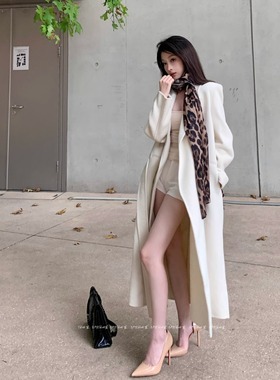 BABYblue【财阀千金】法式高级气质戗驳领廓形羊毛双面呢大衣外套