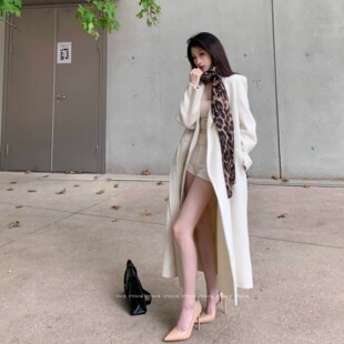 BABYblue【财阀千金】法式高级气质戗驳领廓形羊毛双面呢大衣外套