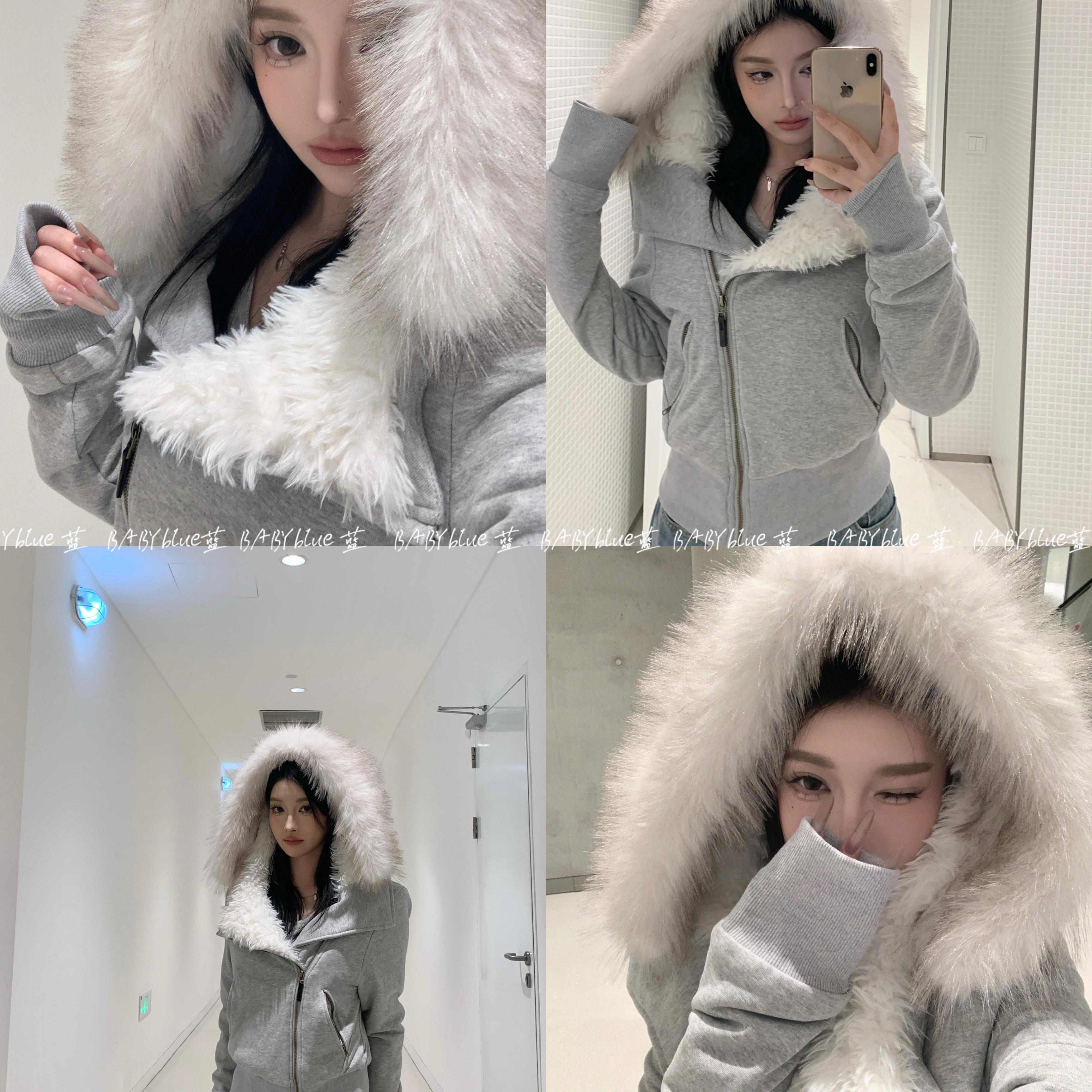 BABYblue拆卸毛领短款加绒外套图片