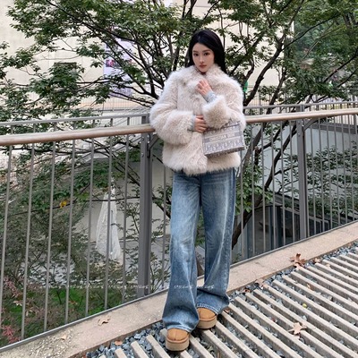 BABYblue宽松高腰拖地阔腿牛仔裤