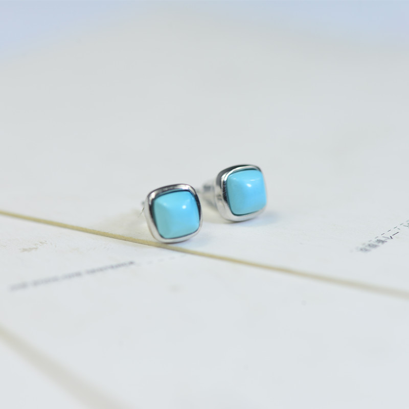 925纯银耳钉女简约小巧气质小众设计感高级防过敏天然原矿绿松石