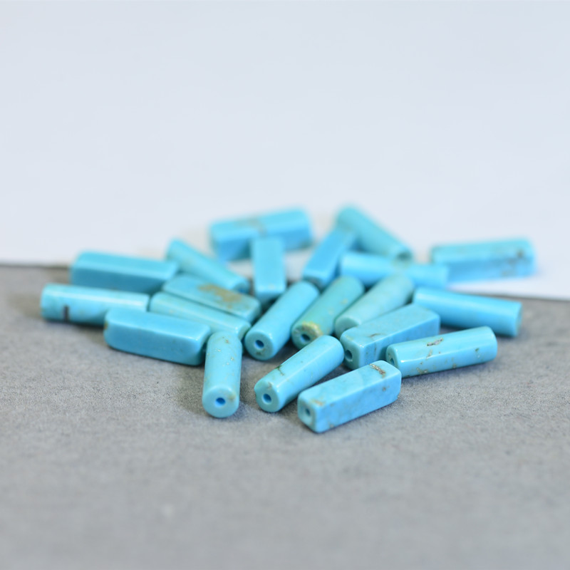 湖北原矿天然绿松石高瓷蓝色长方形桶珠散珠隔珠手串菩提配件配饰