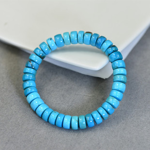 湖北天然原矿蓝色绿松石手串圆珠高瓷文玩直切归圆手链男女款饰品