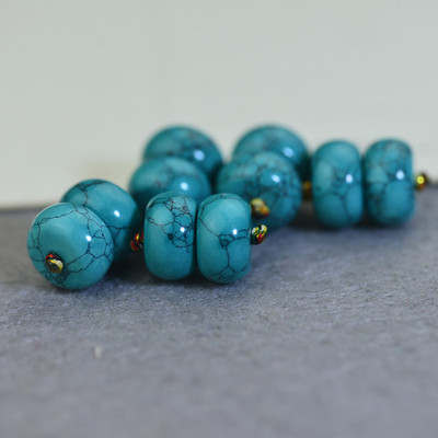 原矿天然绿松石水草纹网花隔片隔珠对珠文玩散珠菩提diy配饰配件