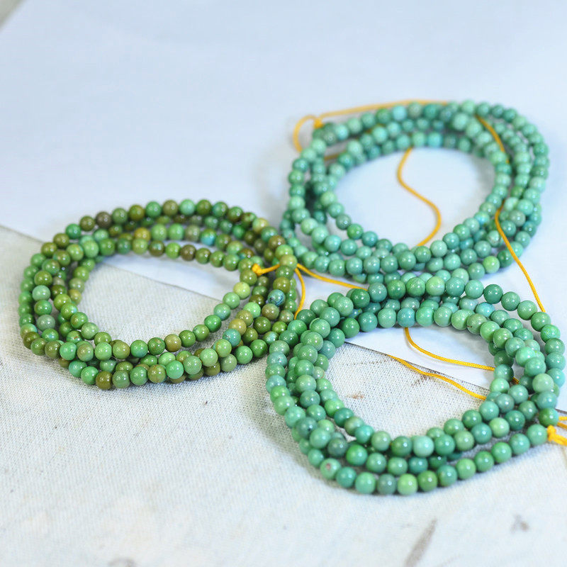 湖北原矿天然绿松石 俏色苹果绿米珠链小珠子链文玩玉石挂绳配饰