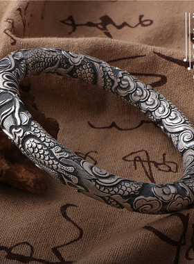 手镯999银龙抱柱男士霸气满雕