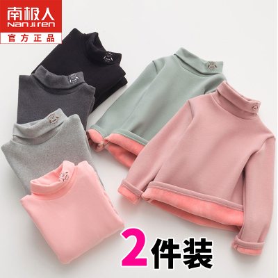 男童女童打底衫加绒加厚一体秋冬装儿童高领纯棉宝宝保暖洋气上衣
