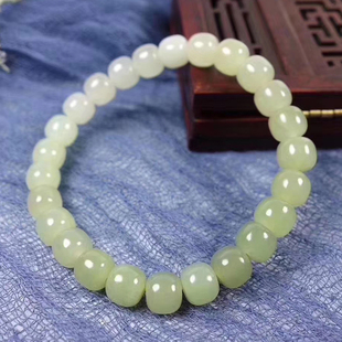 天然和田玉渐晴水变色老型珠手链简约女款单圈7*8mm玉珠手串珠子