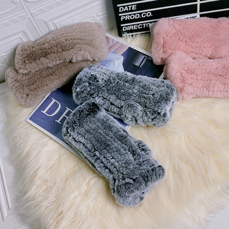 皮草手套女獭兔毛冬季保暖加厚露指半指毛毛手套骑行编织手套真毛