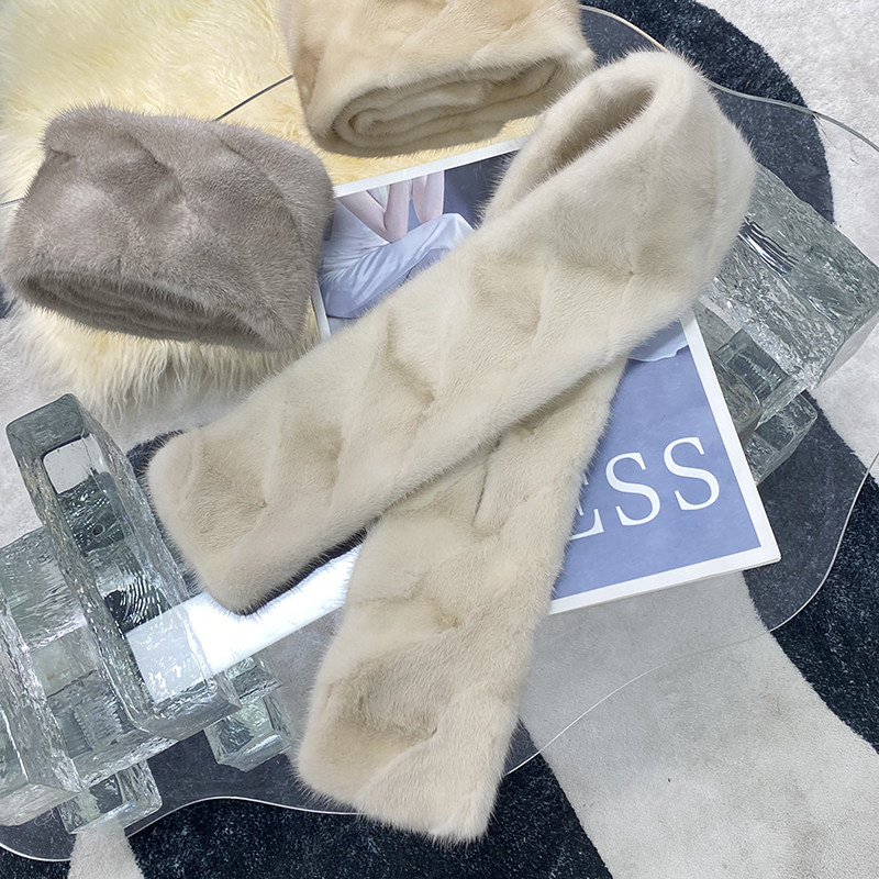 韩国水貂毛围巾女韩版冬季保暖皮草围脖双面貂皮毛领子长款真毛