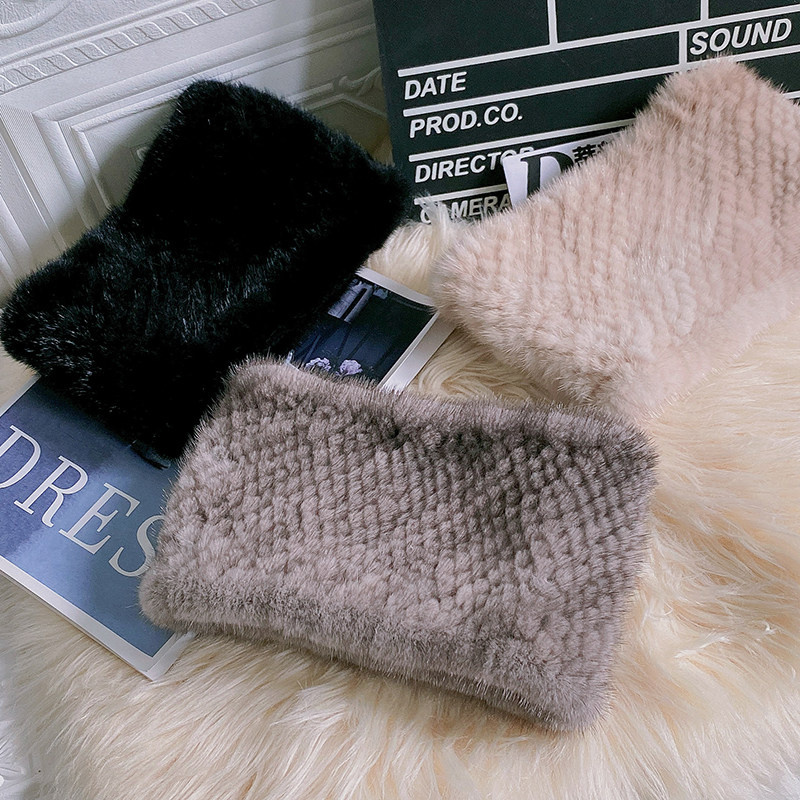 海宁皮草围巾围脖女冬季水貂毛发带编织弹力保暖貂皮脖套情侣真毛