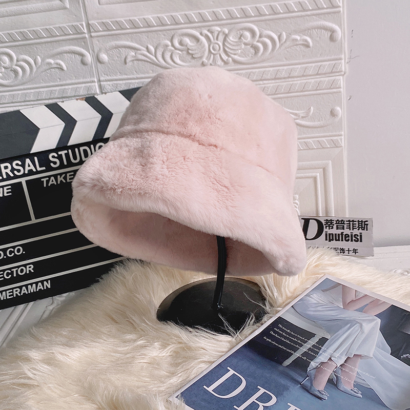 新品海宁皮草帽子女冬季獭兔毛渔夫帽加厚保暖盆帽礼帽可调节真毛