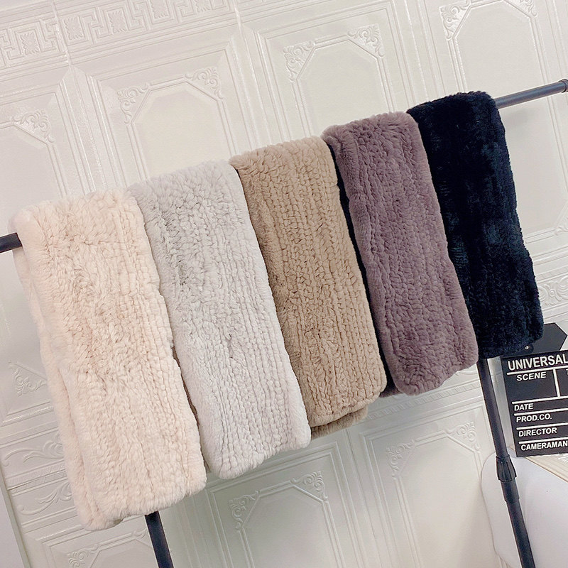 獭兔毛围巾女冬季韩版纯色皮草围脖双面编织保暖加宽加厚长款真毛