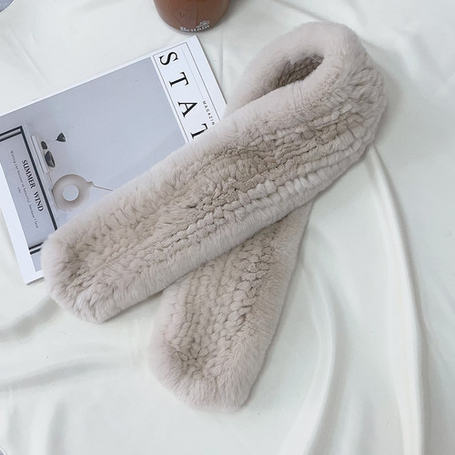 真獭兔毛围巾编织双面长款