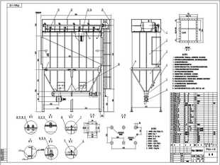 4气箱脉冲布袋工业除尘器全套CAD生产图纸 新型环保节能自动ppw64