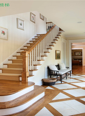成都宏森整体实木楼梯简约复式跃层欧式别墅踏步梯板定制扶手栏杆