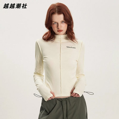 街头风校园中高领长袖女T恤上衣