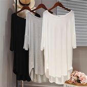 遮臀跑步运动舞蹈健身衣 外穿弹力宽松长款 短袖 莫代尔瑜伽服女夏季