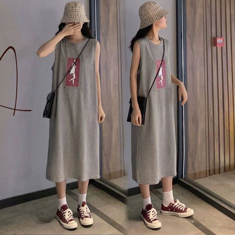加长款运动背心女宽松遮臀跑步上衣弹力速干无袖瑜伽健身服T恤裙