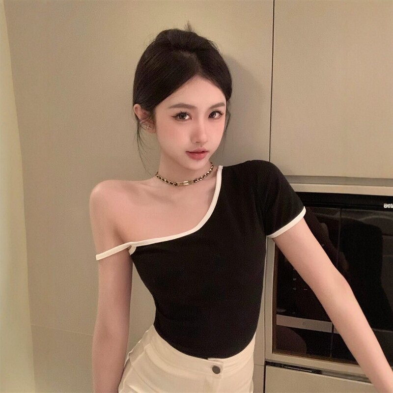 修身露背短款运动短袖女夏季透气健身t恤女舞蹈训练漏肩瑜伽上衣