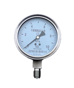 上海仪表天燃气压力表不锈钢膜盒压力表YBE-100负压千帕压力表