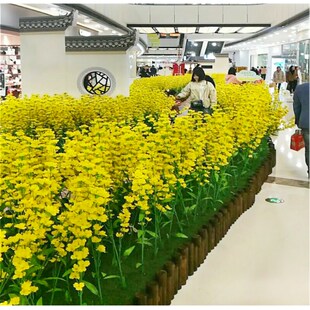 仿真油菜花布景楼盘商场超市春季美陈园林景观摆放绢花假花布置