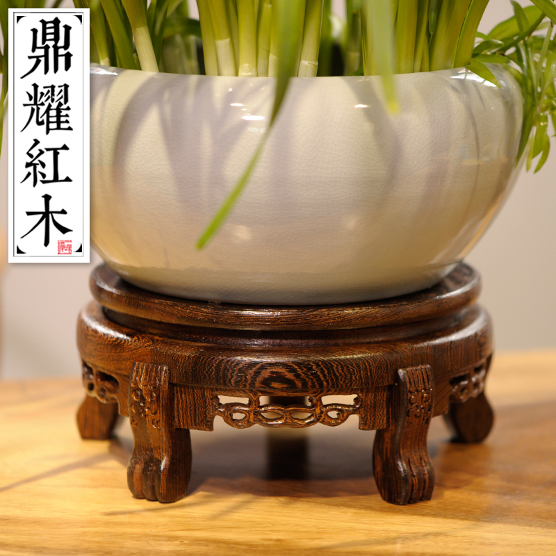 鸡翅木虎脚几花架红木青花瓷花瓶