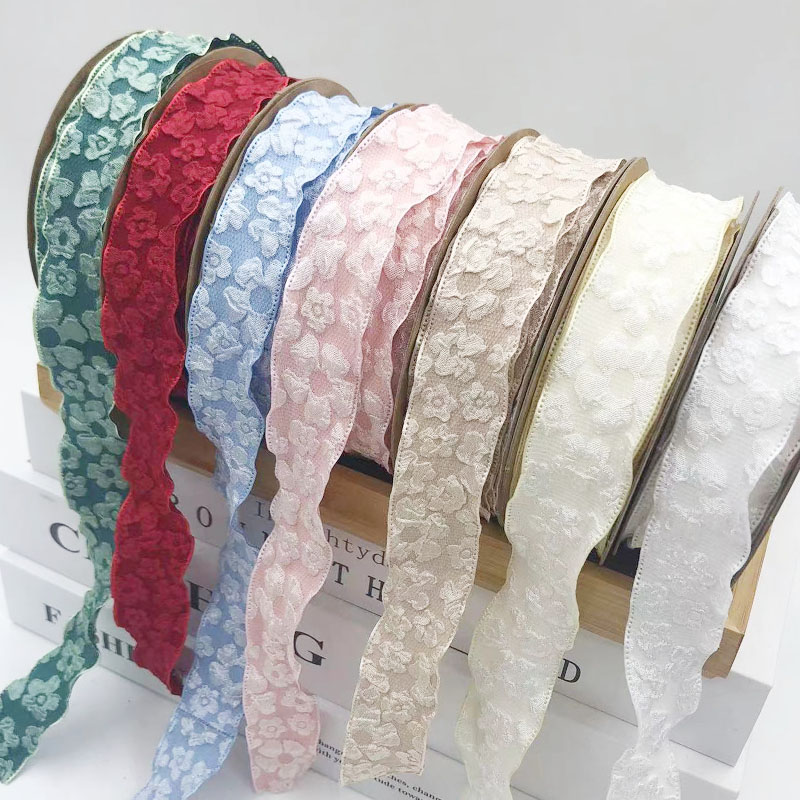 浪漫山茶花浮雕花朵丝带棉带鲜花花束包装绸带缎带手工diy蝴蝶结