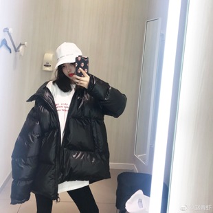 2025年冬季 bi入高品质黑色立领羽绒棉服外套加厚棉袄宽松女洋气