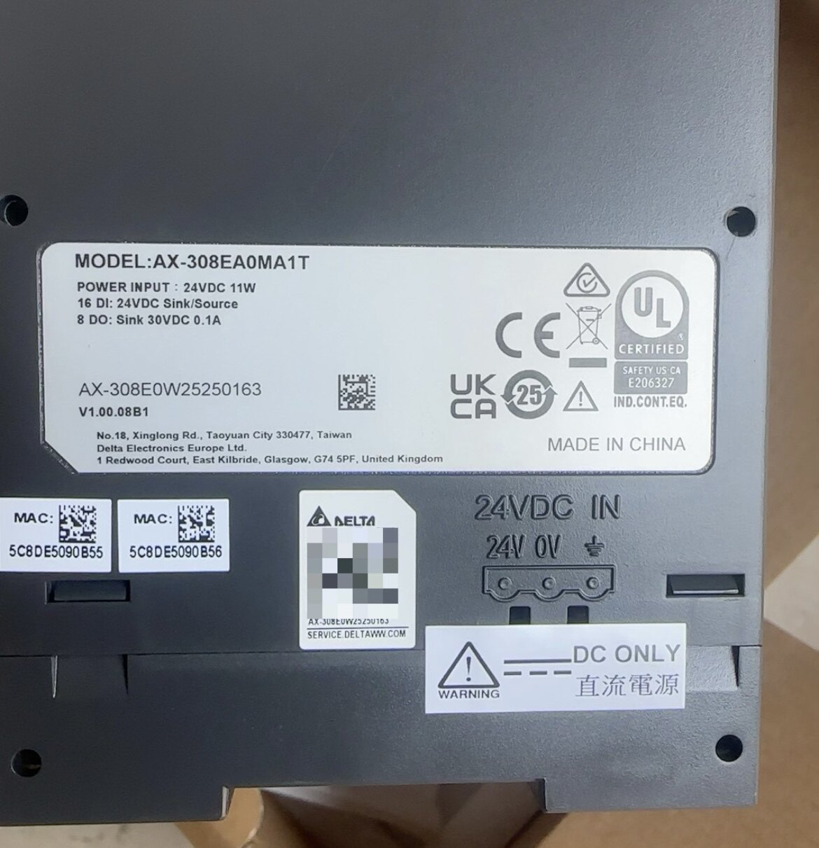 台达PLC模块 AX-308EA0MA1T 24VDC供电 16DI 8DO 全新原装正品图片